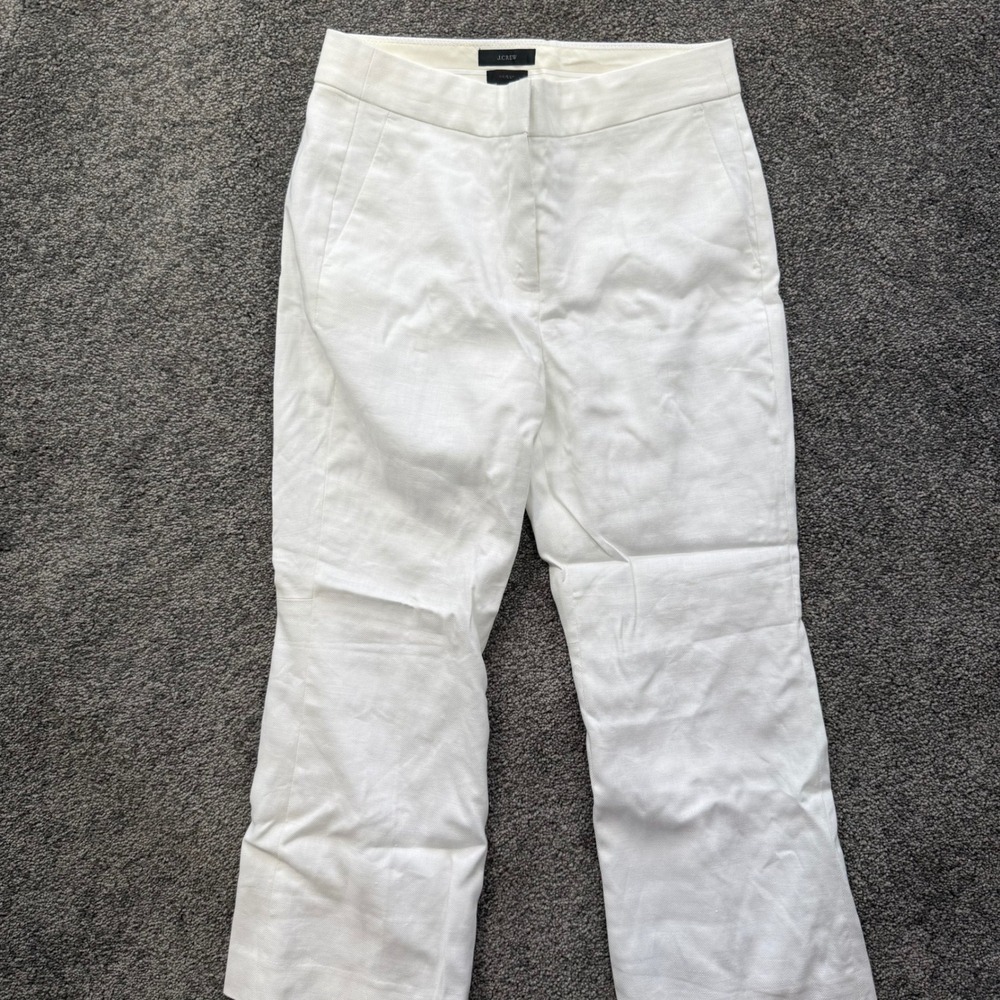 J.Crew Re-Imagined Hayden Linen Blend Pants White Straight Leg Trousers 6887